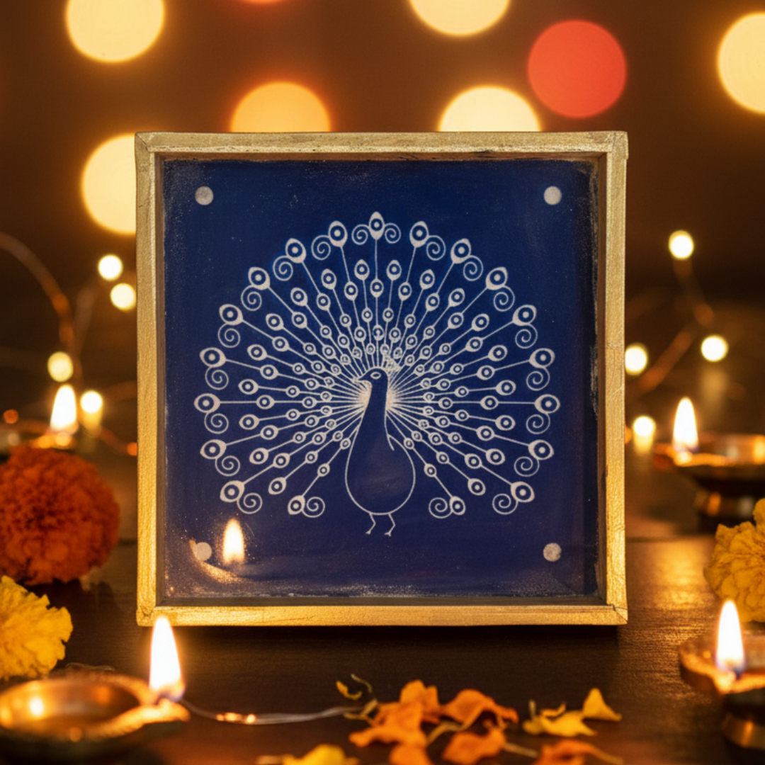Kalakruti Peacock Rangoli Stencil 10×10 Inch | Traditional Mayur Kolam ...