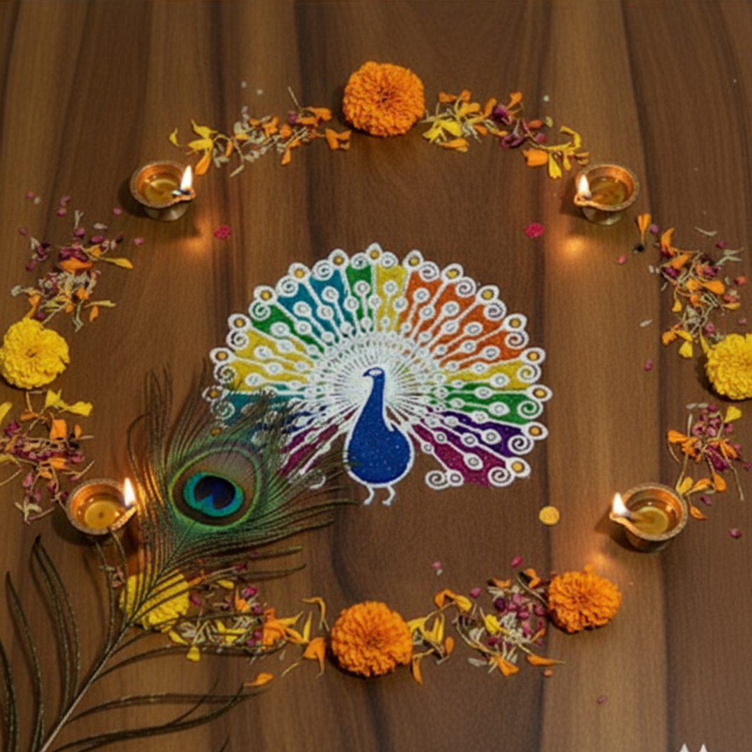 Kalakruti Peacock Rangoli Stencil 10×10 Inch | Traditional Mayur Kolam ...